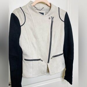 LA Coalition Women's Cream/Black Vegan Leather Moto Jacket SZ-Medium